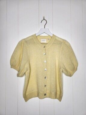 Doen Dandelion Yellow Anisa Alpaca Blend Crop Short Sleeve Cardigan Sweater